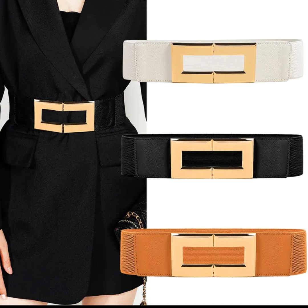 Cinturón de Cuero sintético y elástico (blanco) (negro)